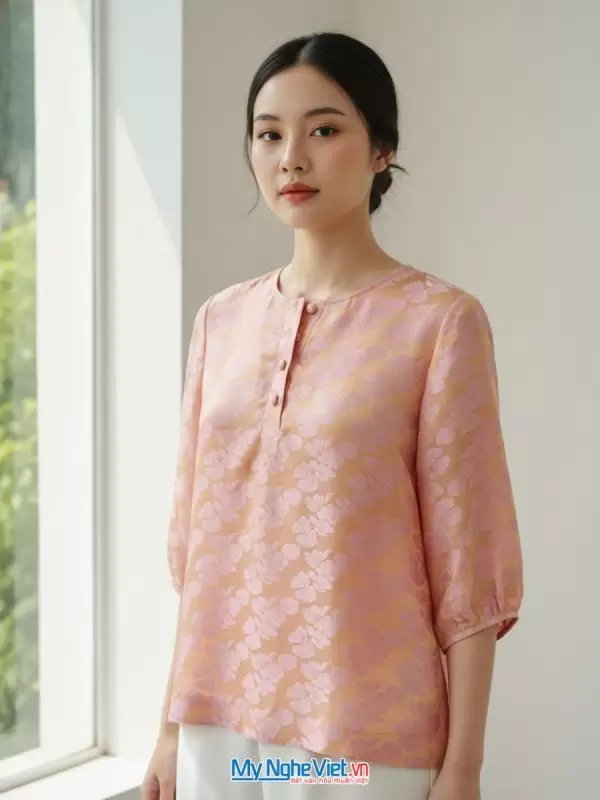 Áo lụa tơ tằm may sẵn họa tiết hoa bèo