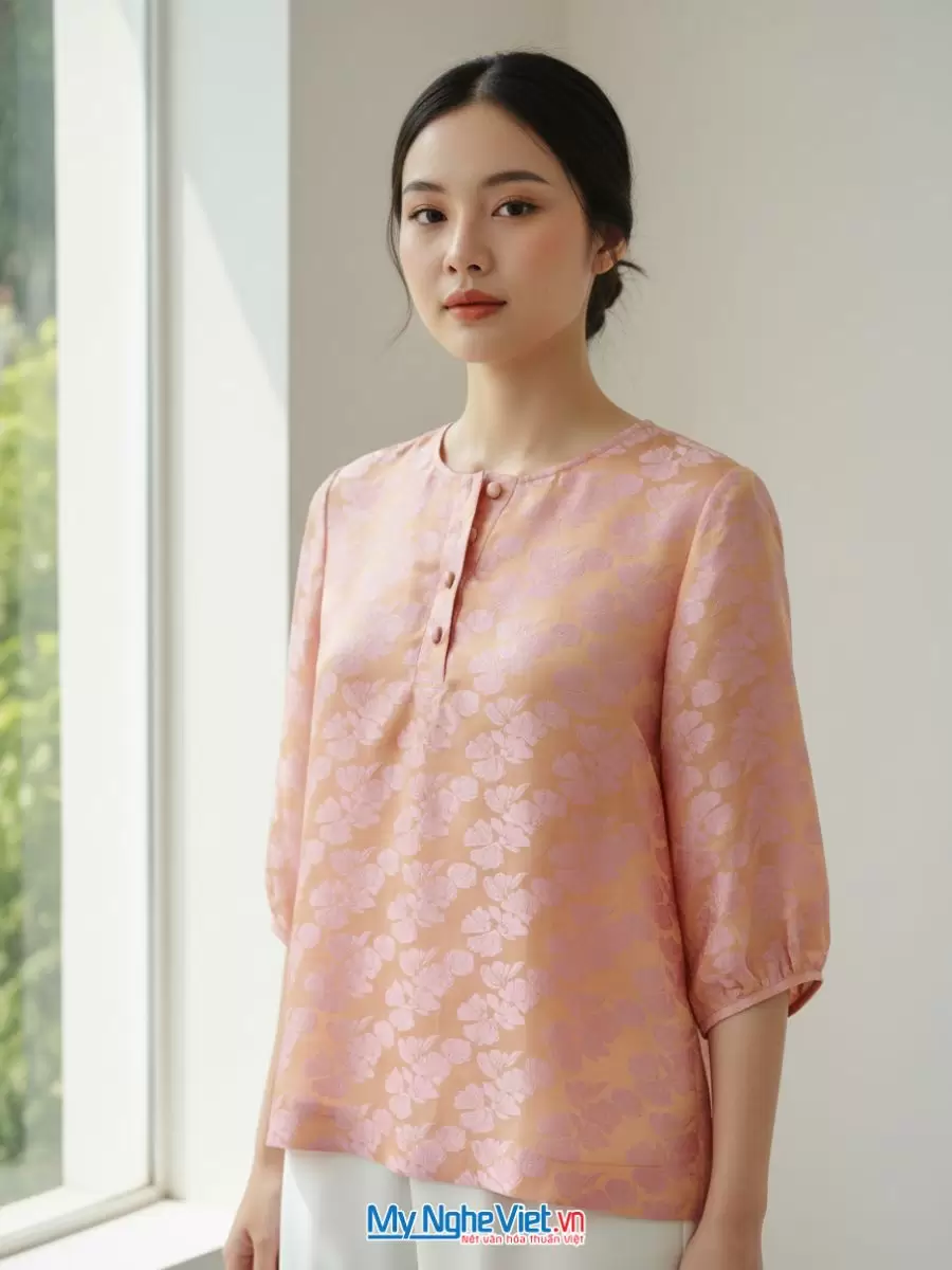 Áo lụa tơ tằm may sẵn họa tiết hoa bèo