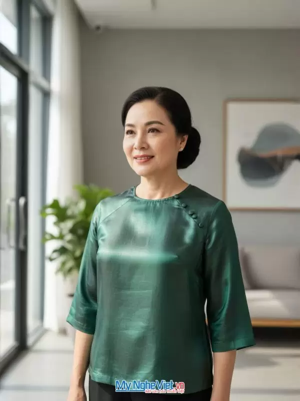 Áo lụa tơ tằm may sẵn họa tiết trơn