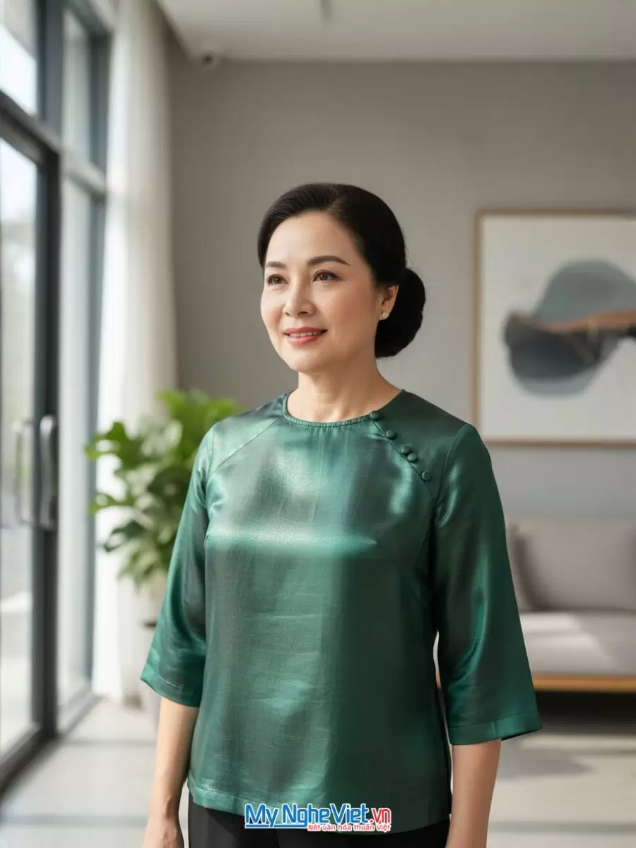 Áo lụa tơ tằm may sẵn họa tiết trơn