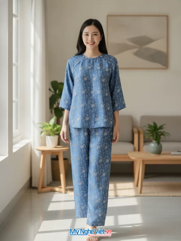 Đồ bộ lụa tơ tằm họa tiết lựu trúc tơ tằm