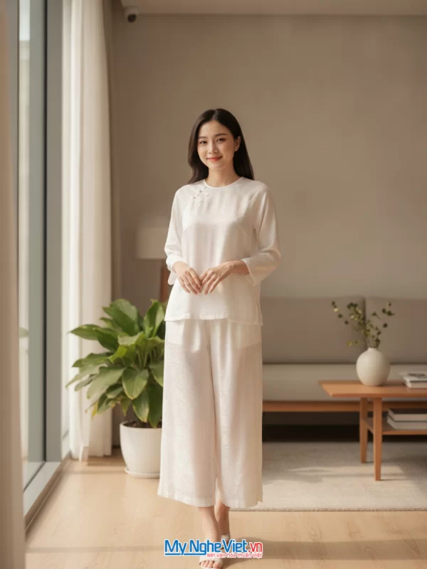 Đồ bộ lụa tơ tằm họa tiết trống đồng