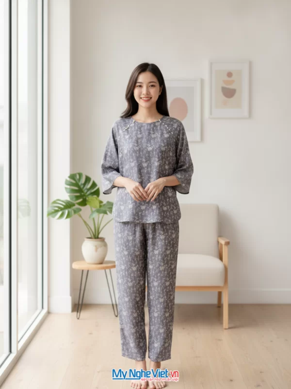 Đồ bộ lụa tơ tằm họa tiết lựu trúc tơ tằm