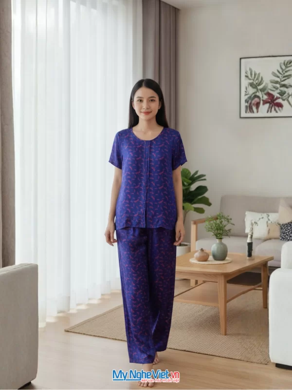 Đồ bộ lụa tơ tằm họa tiết chuồn chuồn
