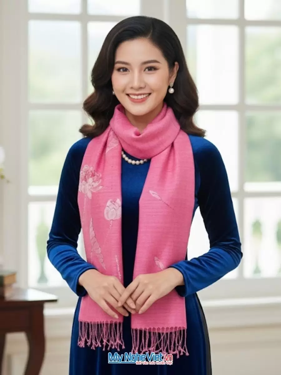 Khăn lụa đũi tơ tằm vẽ tay 100% silk cao cấp