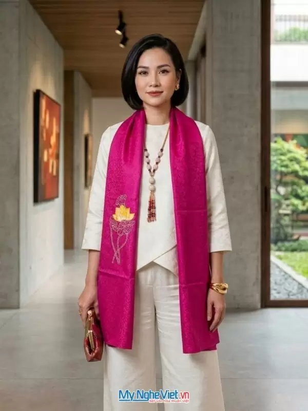 Khăn lụa tơ tằm thêu tay cao cấp