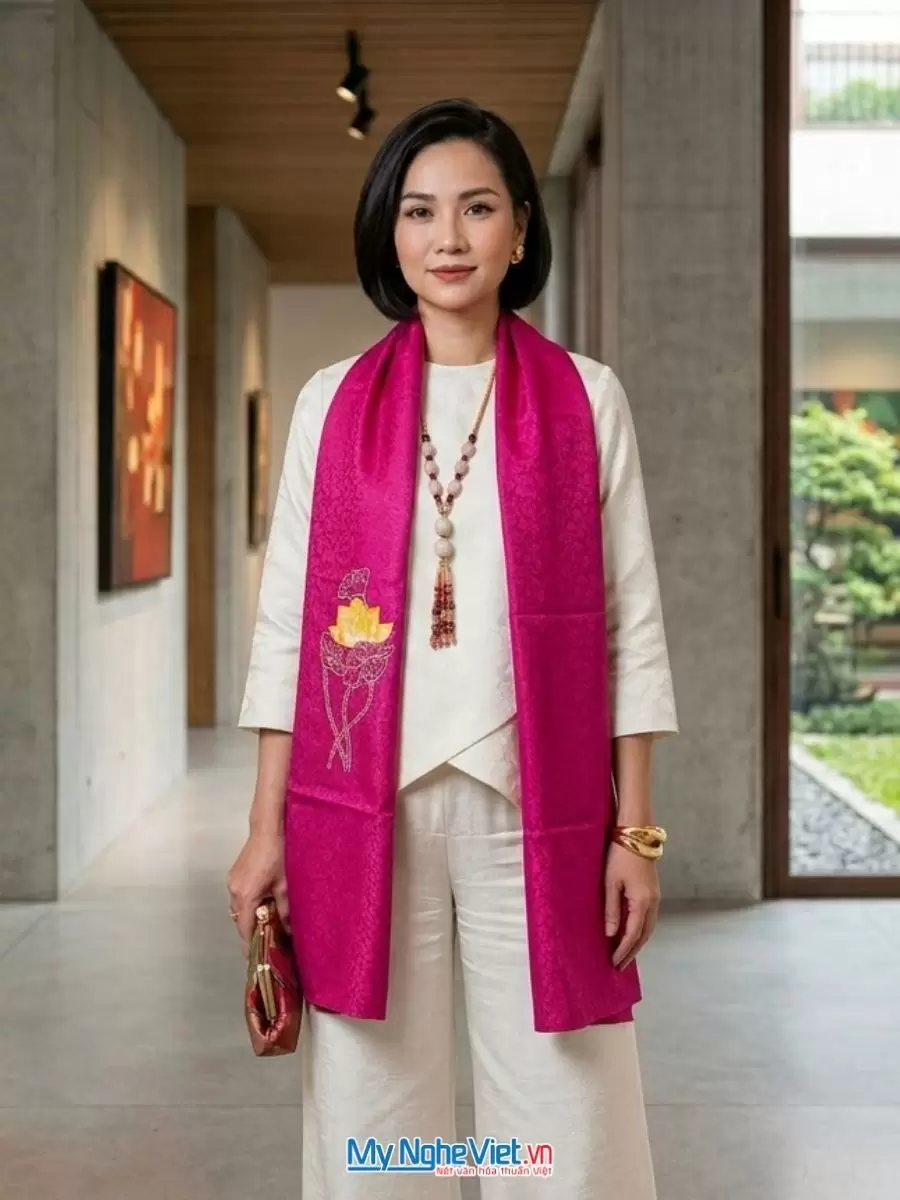 Khăn lụa tơ tằm thêu tay cao cấp