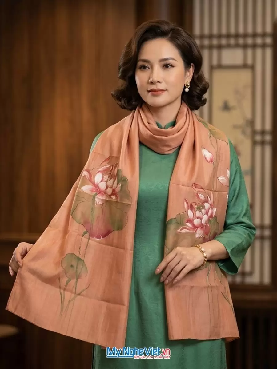 Khăn lụa tơ tằm vẽ tay cao cấp 100% silk