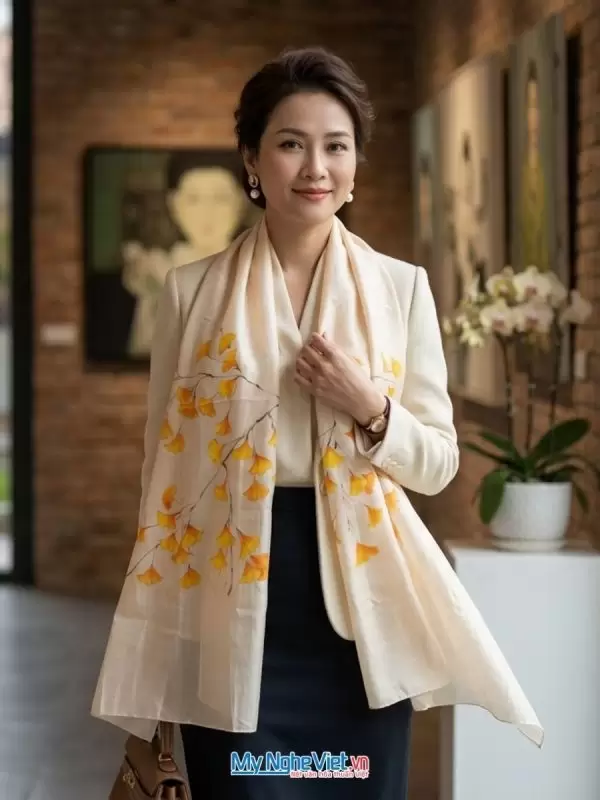 Khăn lụa tơ tằm vẽ tay cao cấp 100% silk