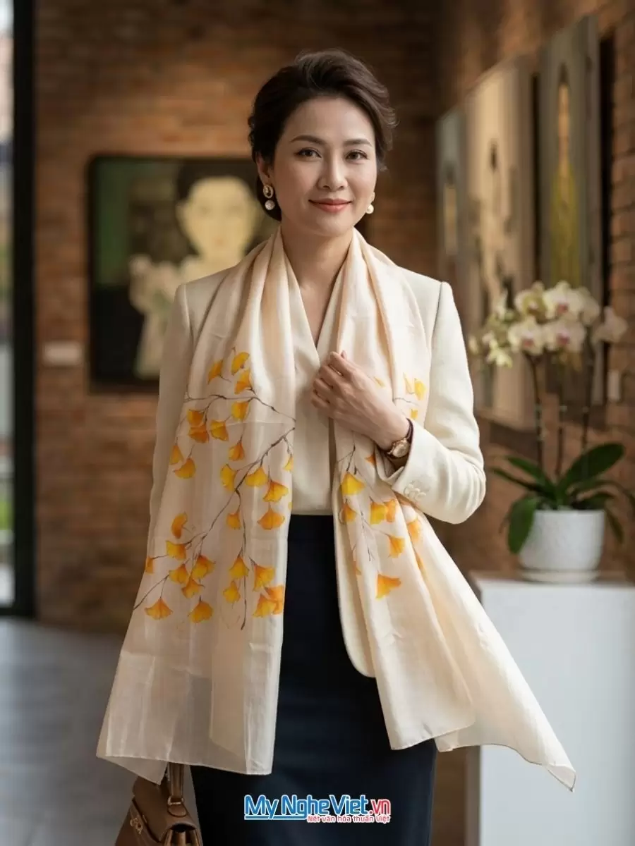 Khăn lụa tơ tằm vẽ tay cao cấp 100% silk