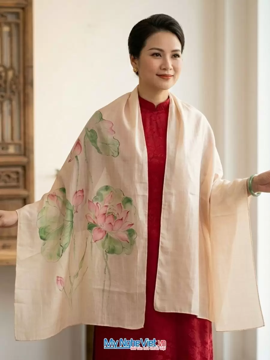 Khăn lụa tơ tằm vẽ tay cao cấp 100% silk