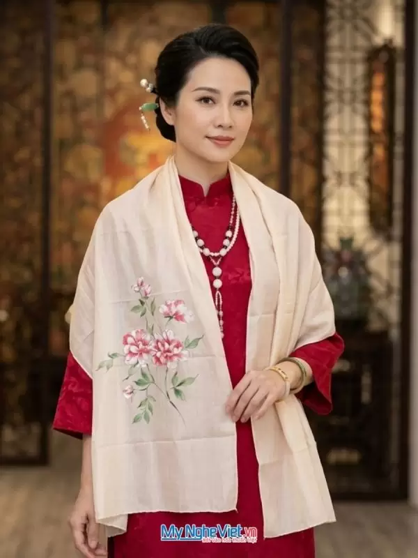 Khăn lụa tơ tằm vẽ tay cao cấp 100% silk