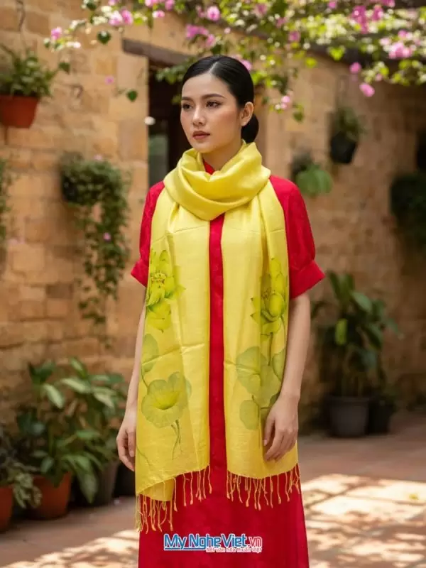 Khăn lụa tơ tằm vẽ tay cao cấp 100% silk