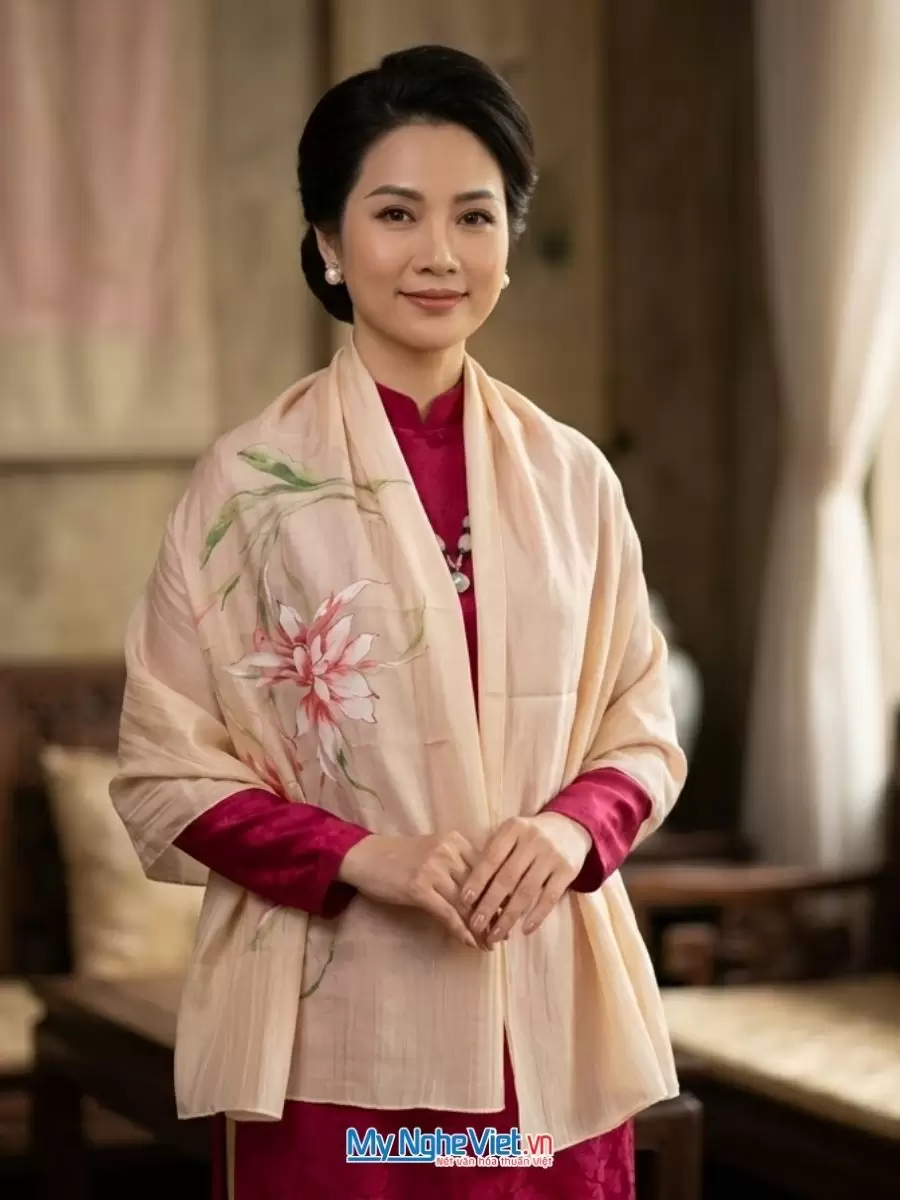 Khăn lụa tơ tằm vẽ tay cao cấp 100% silk