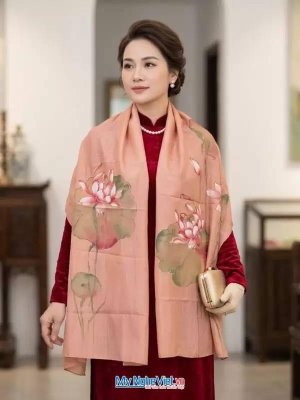 Khăn lụa tơ tằm vẽ tay cao cấp 100% silk