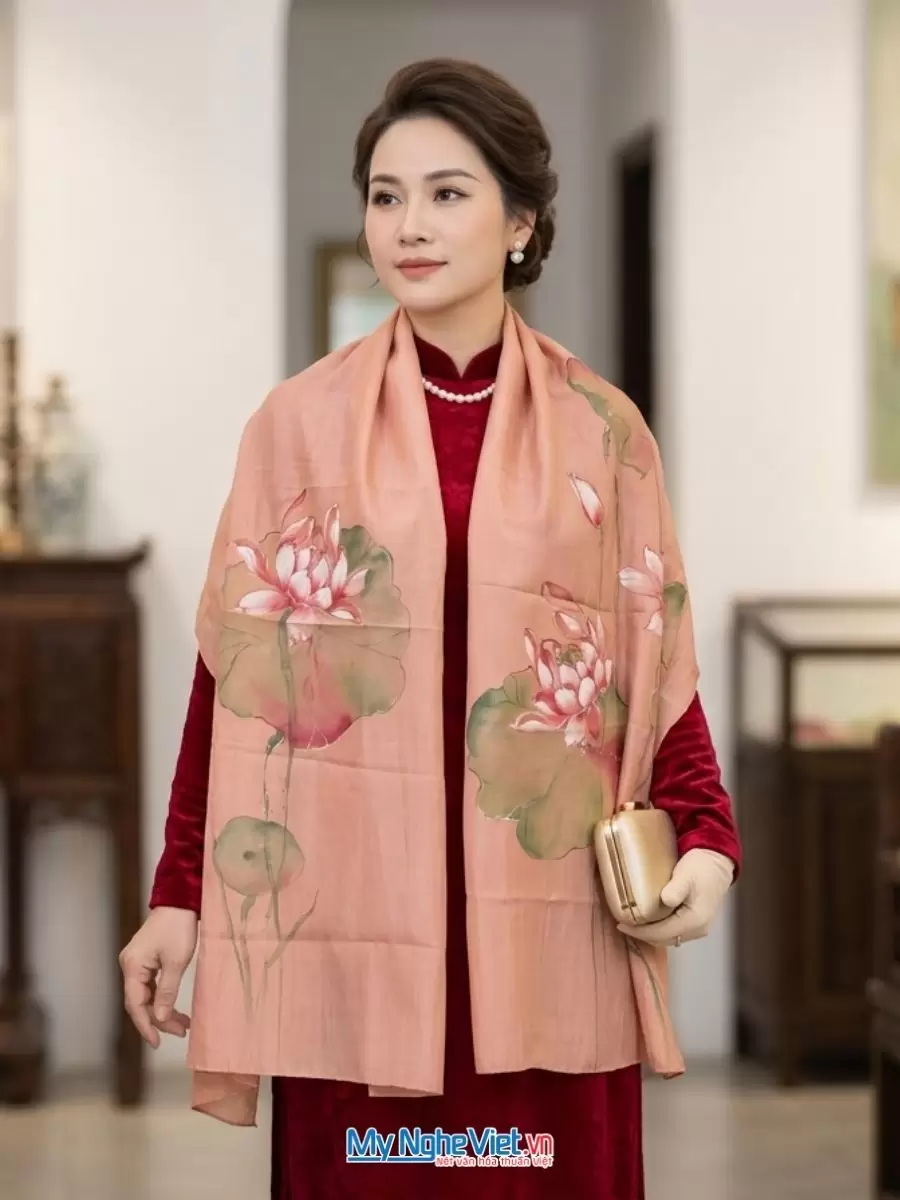 Khăn lụa tơ tằm vẽ tay cao cấp 100% silk
