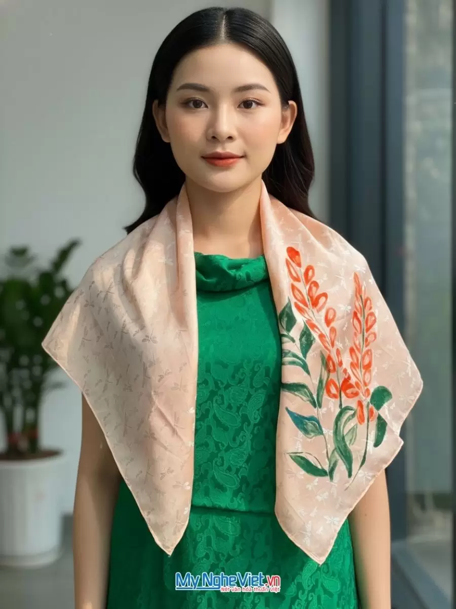 Khăn lụa tơ tằm vuông vẽ tay hoa nhiều mẫu
