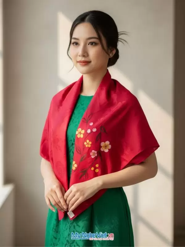 Khăn lụa tơ tằm vuông vẽ tay hoa nhiều mẫu