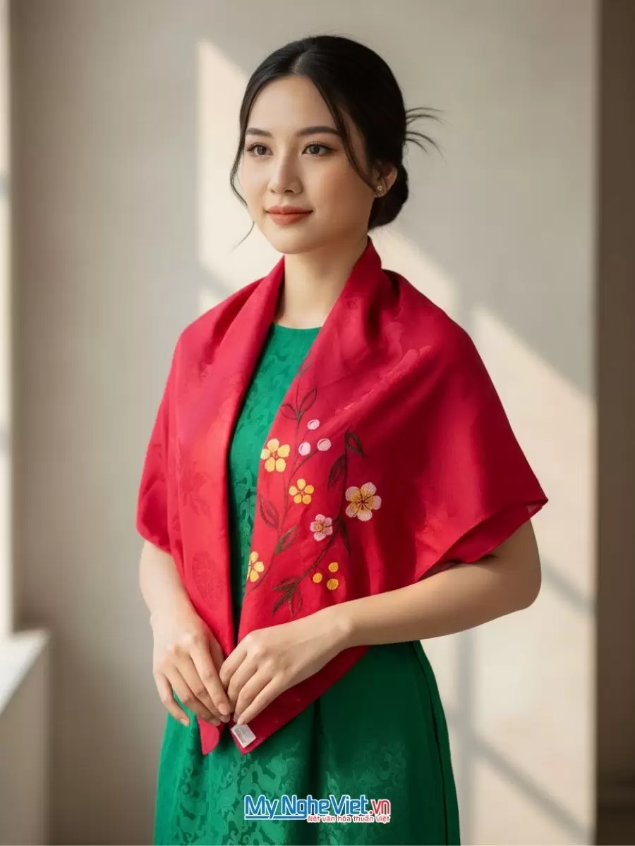 Khăn lụa tơ tằm vuông vẽ tay hoa nhiều mẫu