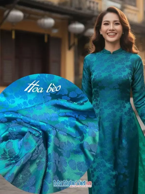Vải Lụa Hà Đông Hoa Bèo Xanh Cổ Vịt khổ 90 (3.7m)