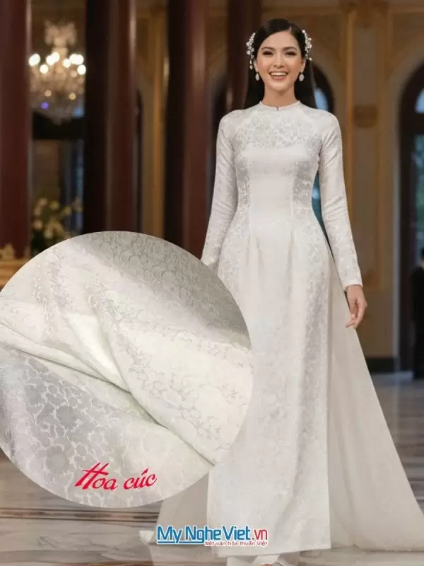 Vải Lụa Hà Đông Hoa Cúc Trắng khổ 90cm (3.7m)