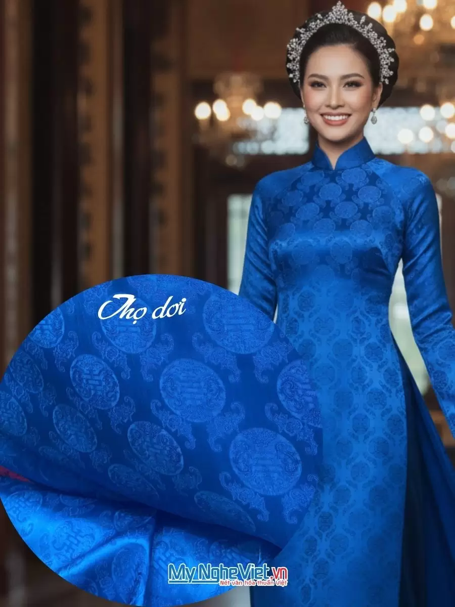 Vải Lụa Hà Đông Thọ Dơi Xanh Dương khổ 90cm (3.7m)