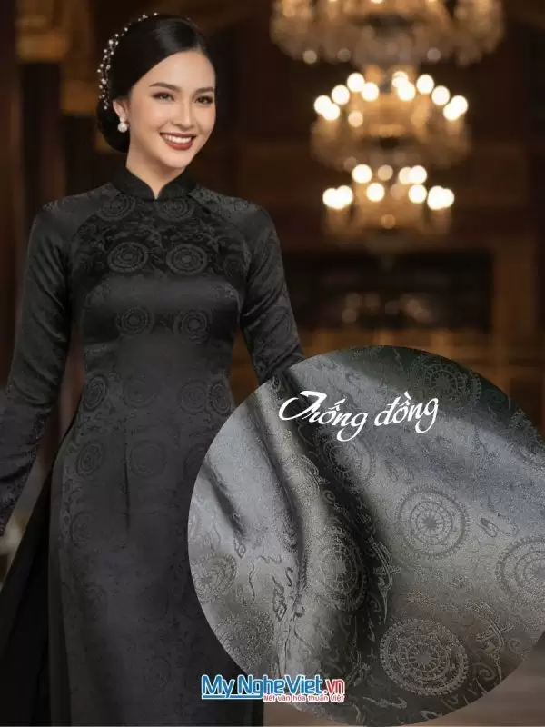Vải Lụa Hà Đông Trống Đồng Đen khổ 90cm (3.7m)