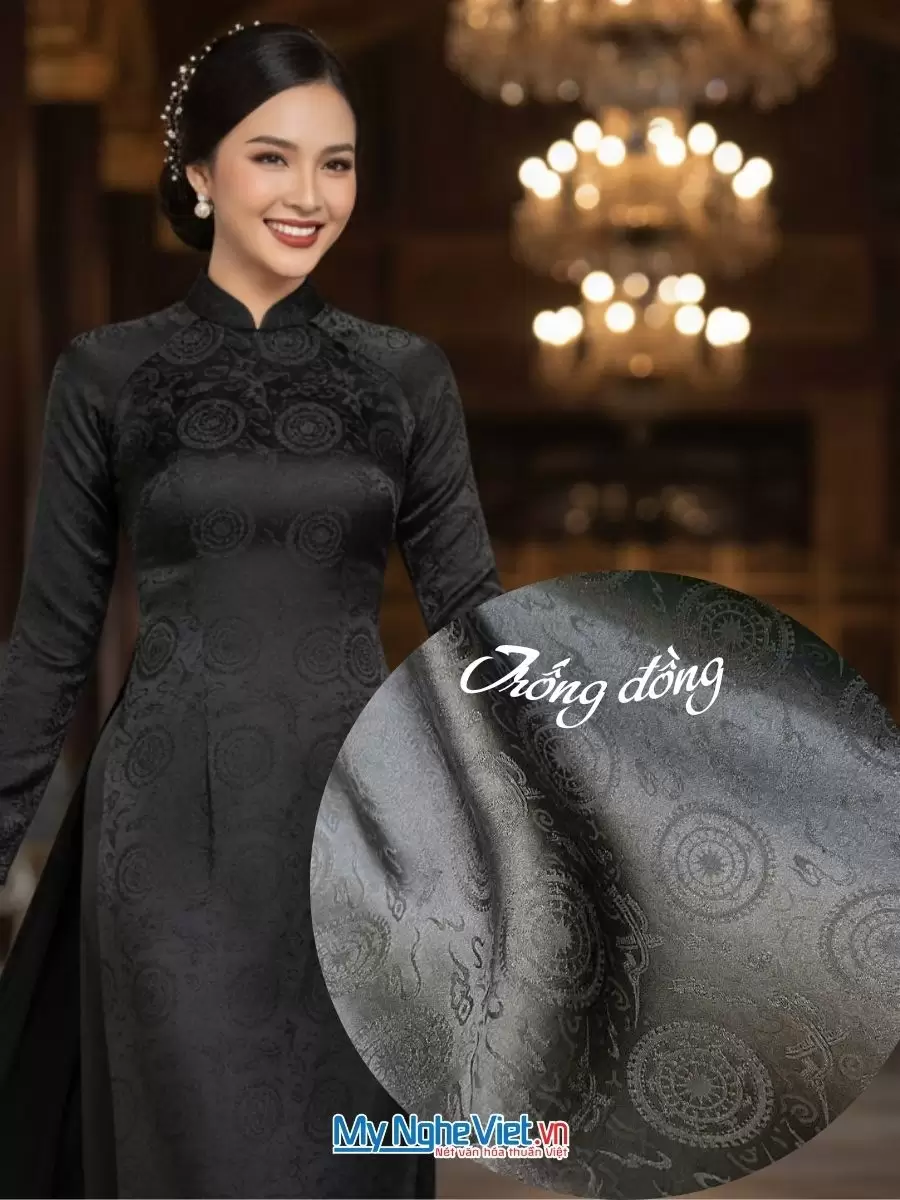 Vải Lụa Hà Đông Trống Đồng Đen khổ 90cm (3.7m)