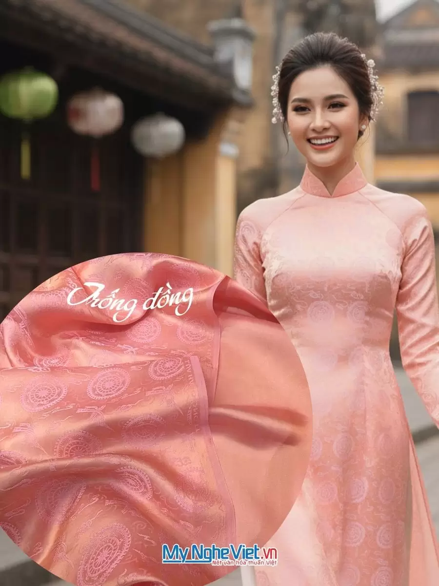 Vải Lụa Hà Đông Trống Đồng Hồng Cam khổ 90cm (3.7m)