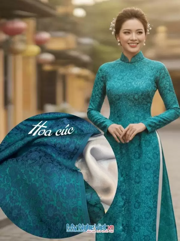 Vải Lụa Hà Đông Hoa Cúc Xanh Cổ Vịt khổ 90 (3.7m)