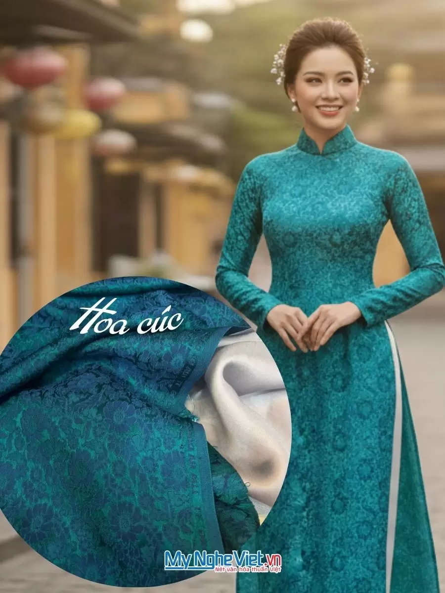 Vải Lụa Hà Đông Hoa Cúc Xanh Cổ Vịt khổ 90 (3.7m)