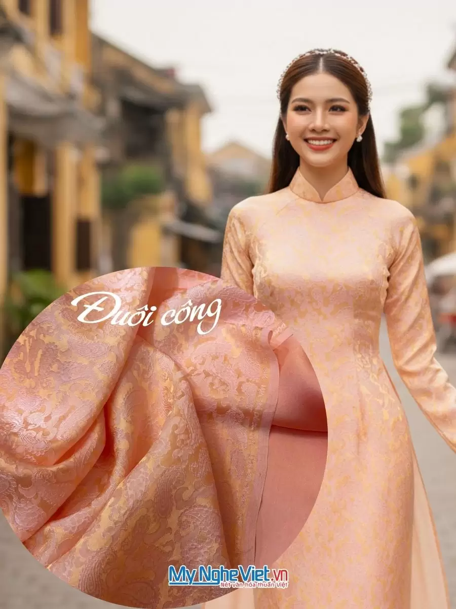Vải Lụa Hà Đông Đuôi Công Hồng Cam khổ 90cm (3.7m)