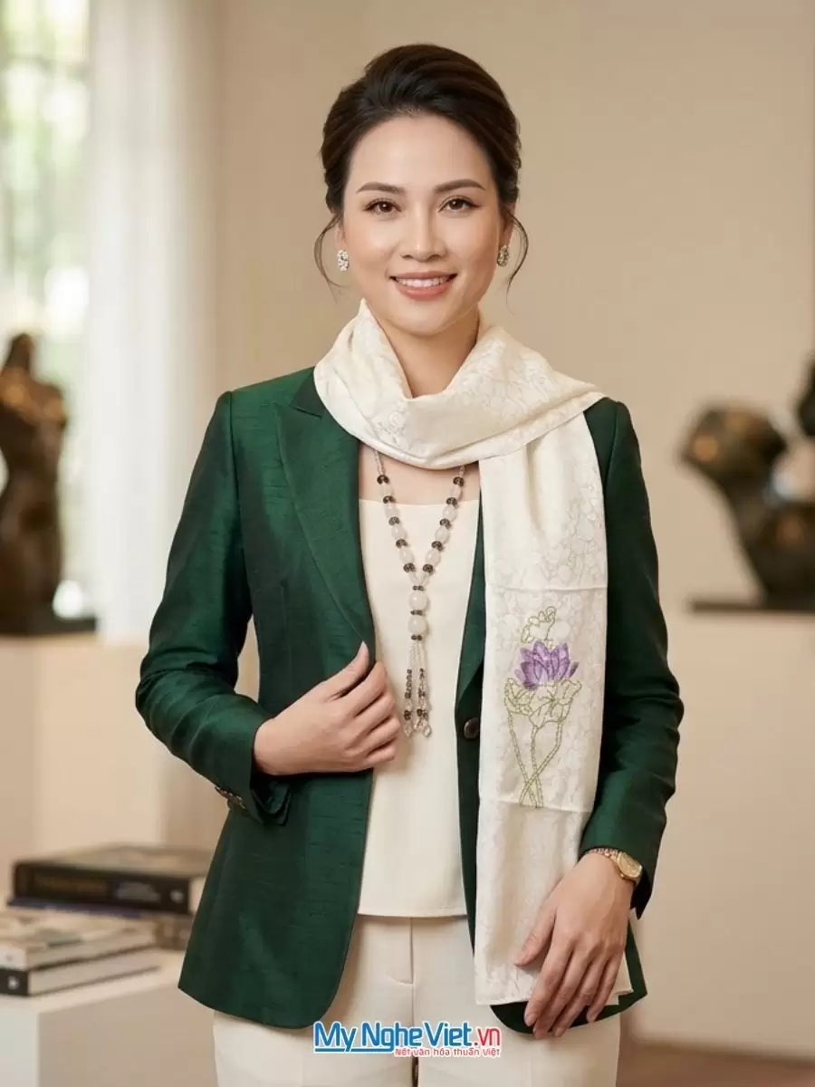 Khăn lụa tơ tằm thêu tay cao cấp