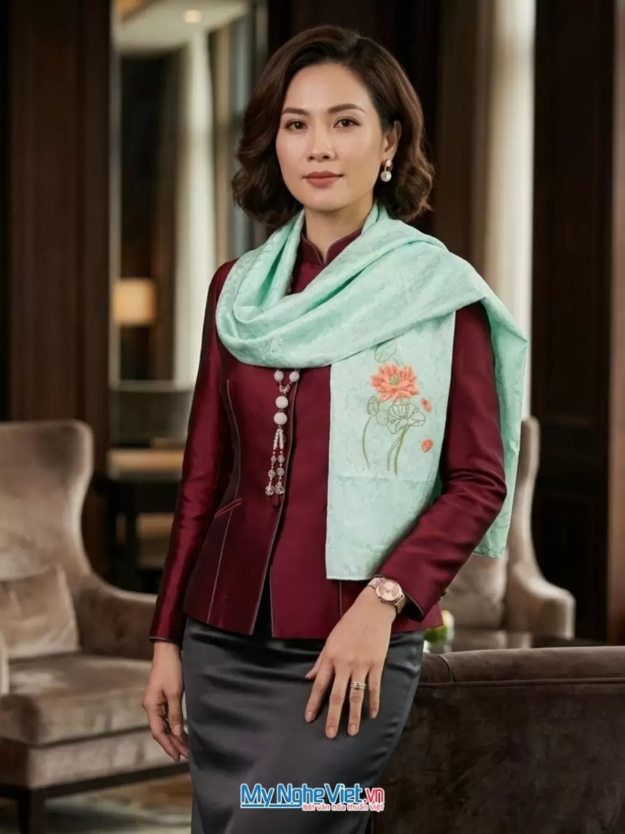 Khăn lụa tơ tằm thêu tay cao cấp