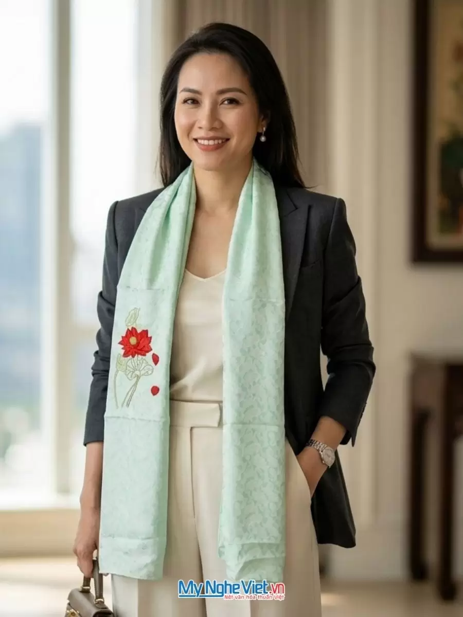 Khăn lụa tơ tằm thêu tay cao cấp