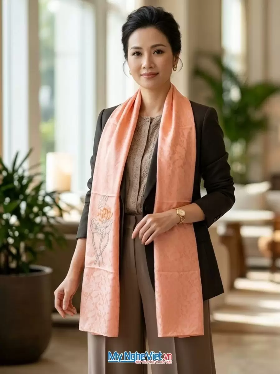 Khăn lụa tơ tằm thêu tay cao cấp
