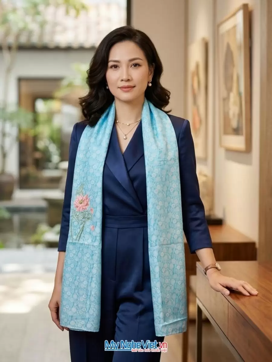 Khăn lụa tơ tằm thêu tay cao cấp