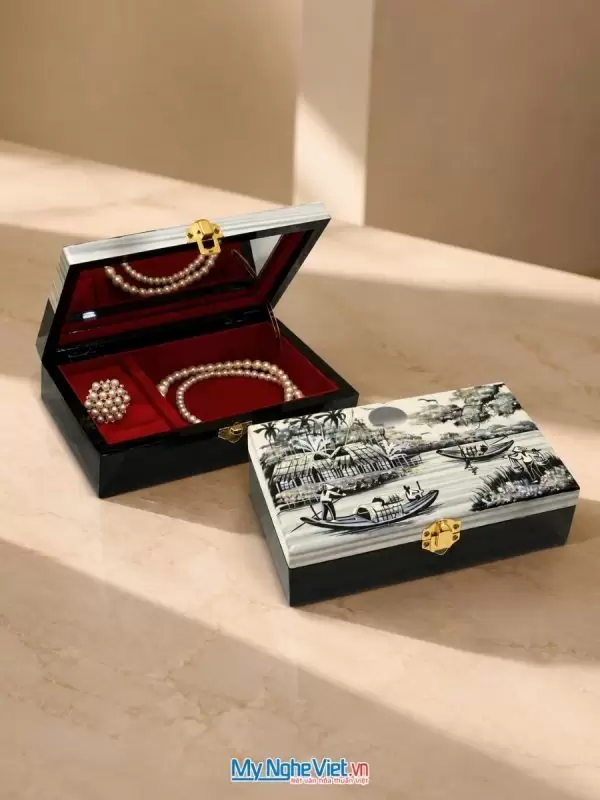Set quà tặng khăn lụa và hộp sơn mài. Quà tặng đối tác, khách du lịch